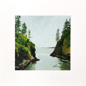 8x8 PNW Original Oil Painting Seascape Pacific Cape Disappointment Wash. Signed